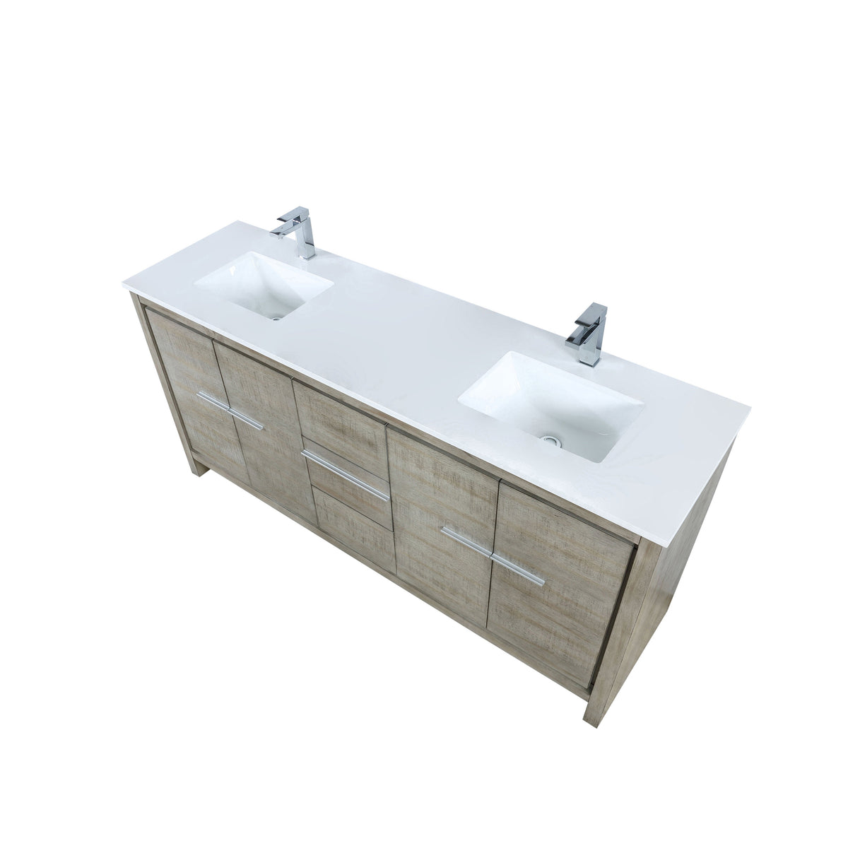 Lexora Lafarre 72" Rustic Acacia Double Bathroom Vanity, White Quartz Top, White Square Sinks, and Labaro Rose Gold Faucet Set LLF72DKSOD000FRG - MyBBQDirect