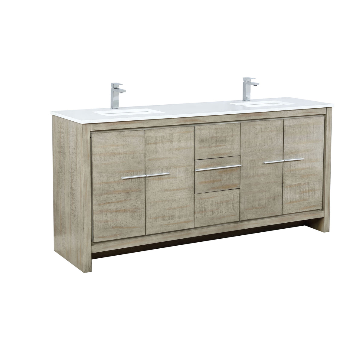 Lexora Lafarre 72" Rustic Acacia Double Bathroom Vanity, White Quartz Top, White Square Sinks, and Labaro Rose Gold Faucet Set LLF72DKSOD000FRG - MyBBQDirect