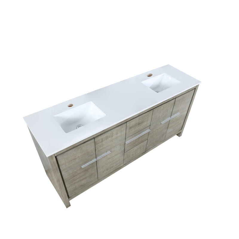 Lexora Lafarre 72" Rustic Acacia Double Bathroom Vanity, White Quartz Top, and White Square Sinks LLF72DKSOD000