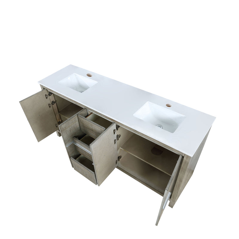 Lexora Lafarre 72" Rustic Acacia Double Bathroom Vanity, White Quartz Top, and White Square Sinks LLF72DKSOD000