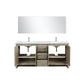 Lexora Lafarre 72" Rustic Acacia Double Bathroom Vanity, White Quartz Top, White Square Sinks, Labaro Brushed Nickel Faucet Set, and 70" Frameless Mirror LLF72DKSODM70FBN - MyBBQDirect