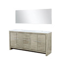 Lexora Lafarre 72" Rustic Acacia Double Bathroom Vanity, White Quartz Top, White Square Sinks, and 70" Frameless Mirror LLF72DKSODM70