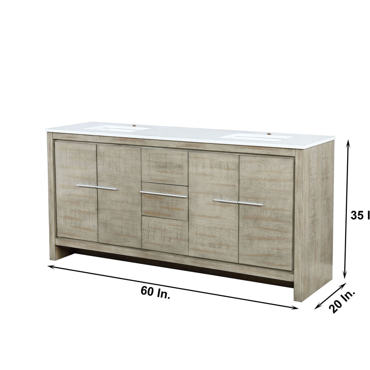 Lexora Lafarre 72" Rustic Acacia Double Bathroom Vanity, White Quartz Top, White Square Sinks, and 70" Frameless Mirror LLF72DKSODM70 - MyBBQDirect