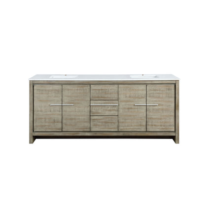 Lexora Lafarre 80" Rustic Acacia Double Bathroom Vanity, White Quartz Top, and White Square Sinks LLF80DKSOD000 - MyBBQDirect