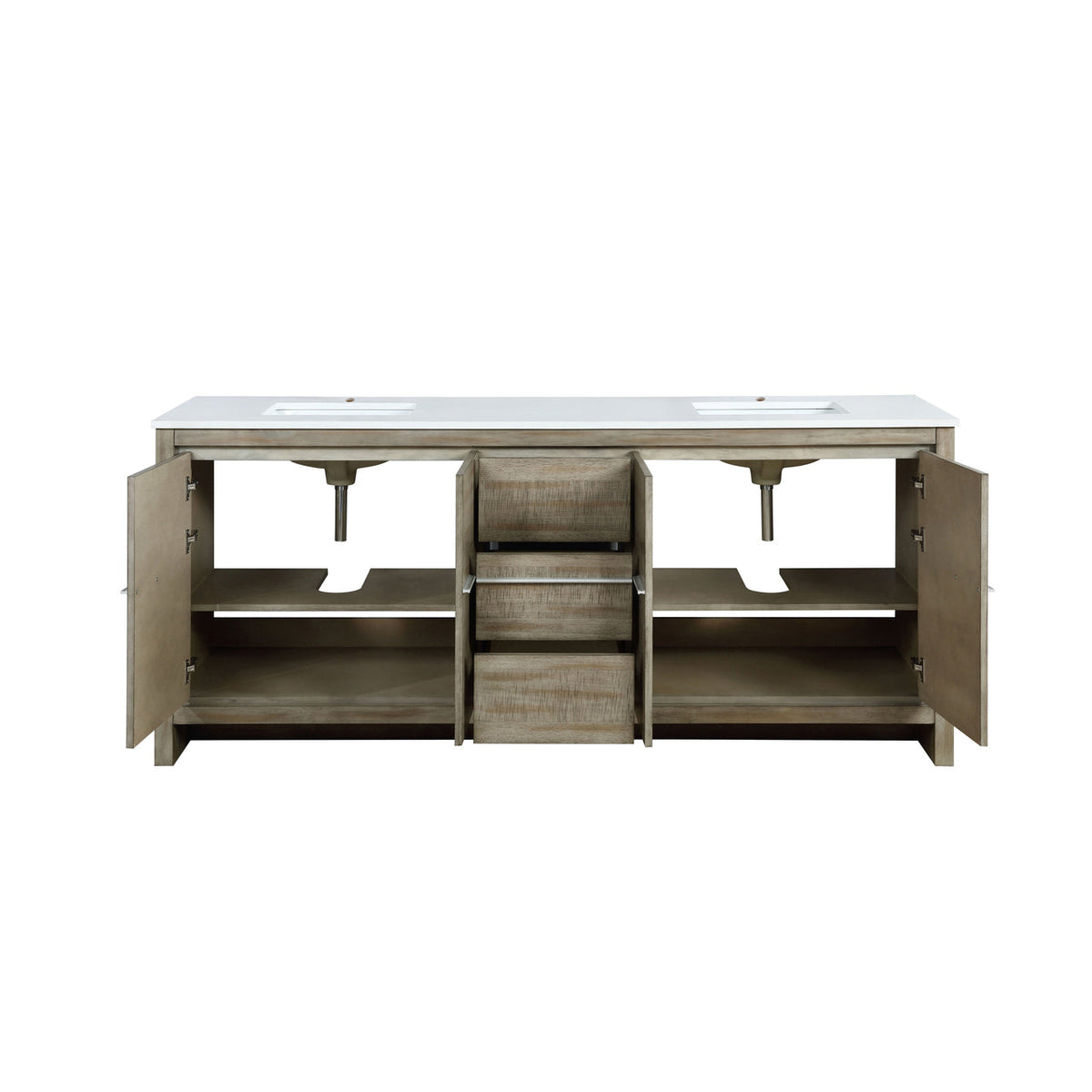 Lexora Lafarre 80" Rustic Acacia Double Bathroom Vanity, White Quartz Top, and White Square Sinks LLF80DKSOD000 - MyBBQDirect