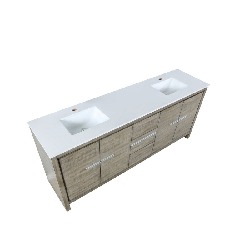 Lexora Lafarre 80" Rustic Acacia Double Bathroom Vanity, White Quartz Top, and White Square Sinks LLF80DKSOD000