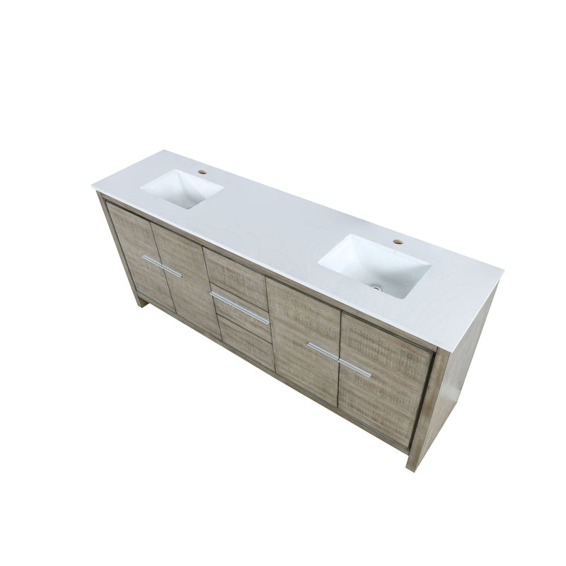 Lexora Lafarre 80" Rustic Acacia Double Bathroom Vanity, White Quartz Top, and White Square Sinks LLF80DKSOD000