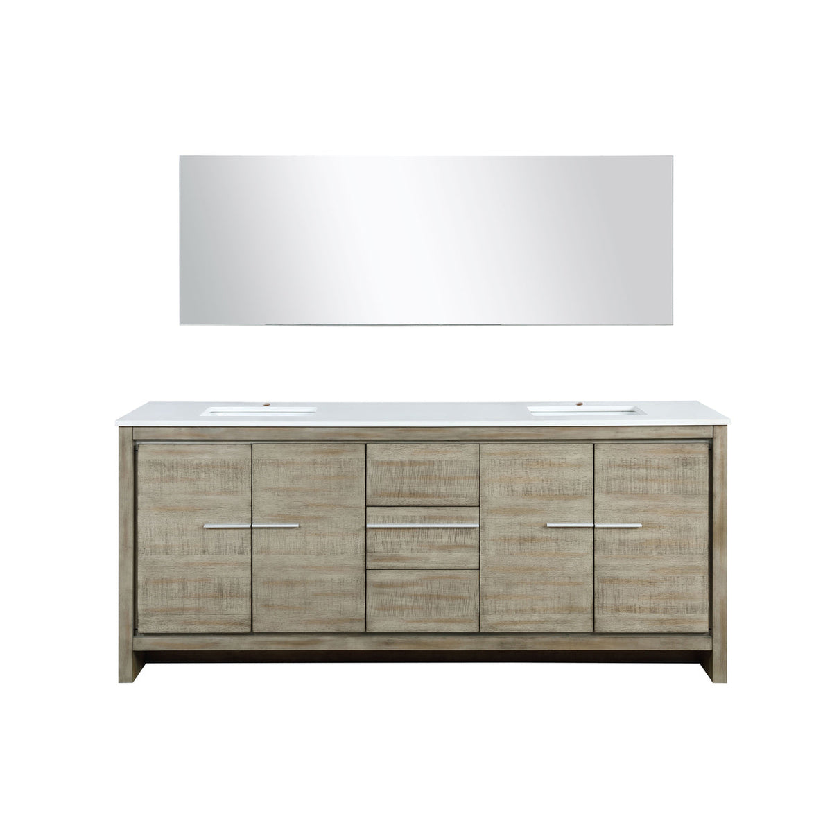 Lexora Lafarre 80" Rustic Acacia Double Bathroom Vanity, White Quartz Top, White Square Sinks, and 70" Frameless Mirror LLF80DKSODM70 - MyBBQDirect