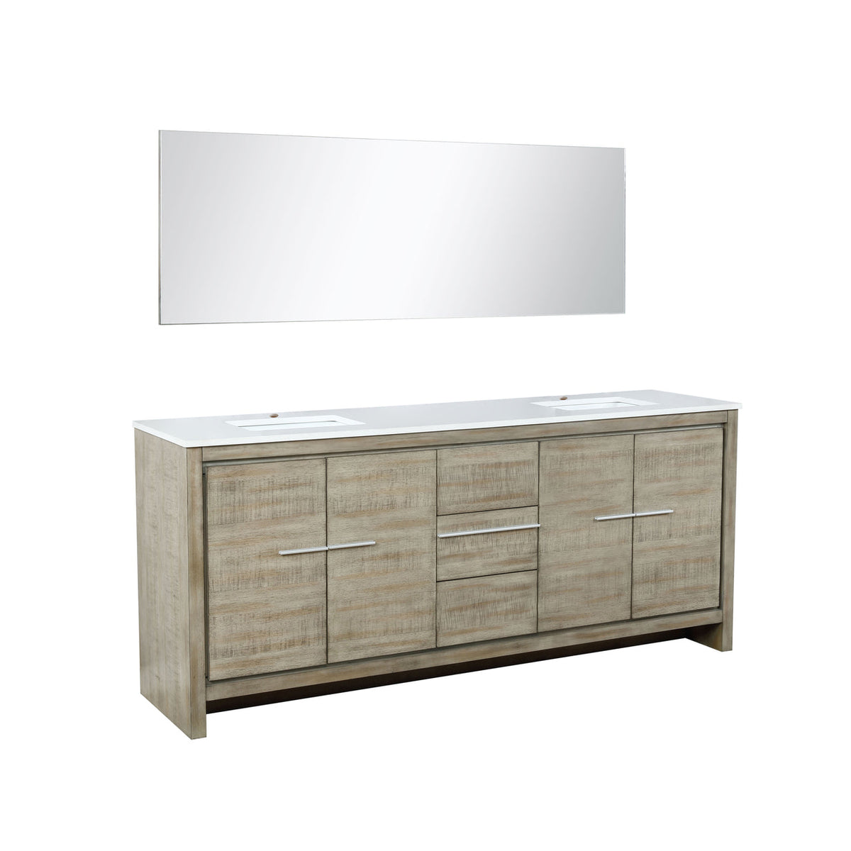 Lexora Lafarre 80" Rustic Acacia Double Bathroom Vanity, White Quartz Top, White Square Sinks, and 70" Frameless Mirror LLF80DKSODM70 - MyBBQDirect