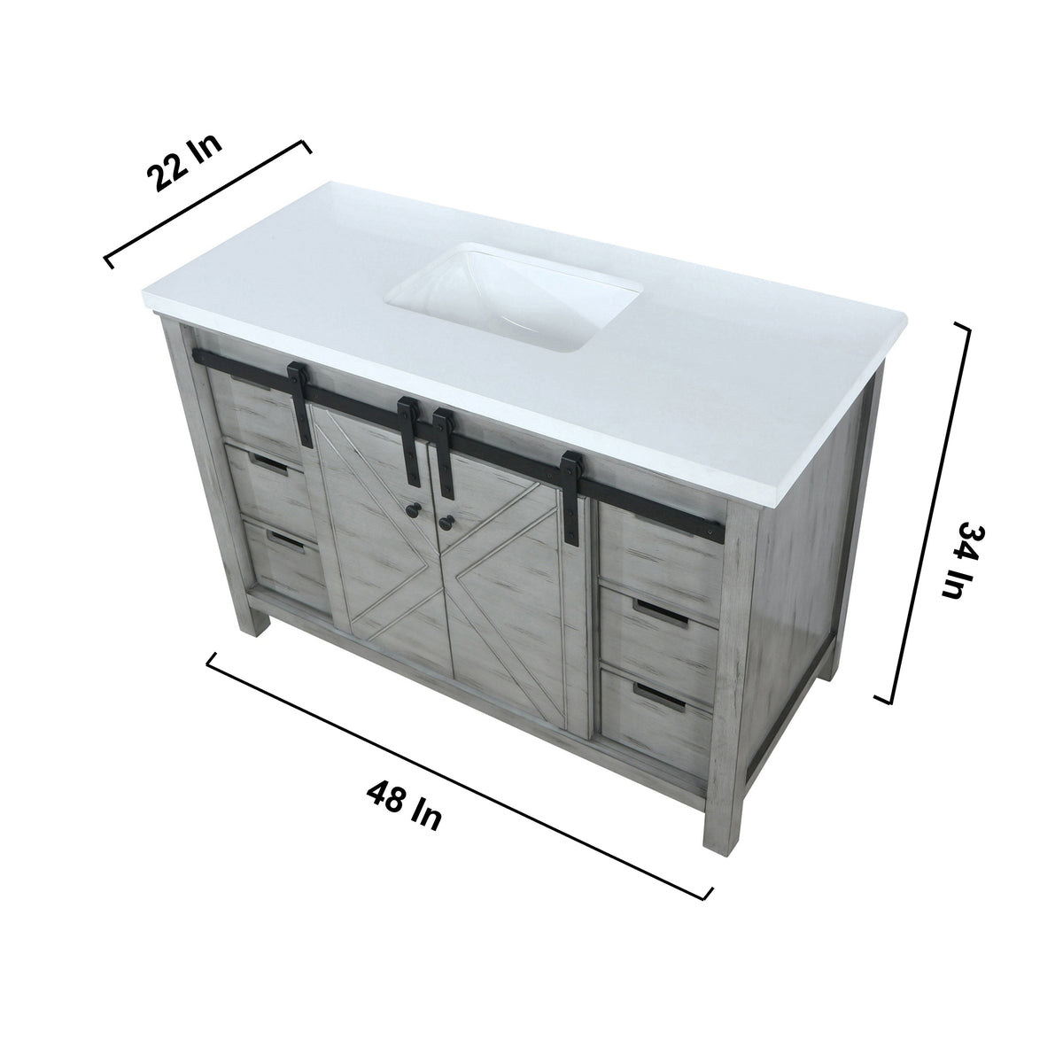 Lexora  Marsyas 48" Ash Grey Single Vanity, White Quartz Top, White Square Sink and no Mirror LM342248SHCS000 - MyBBQDirect