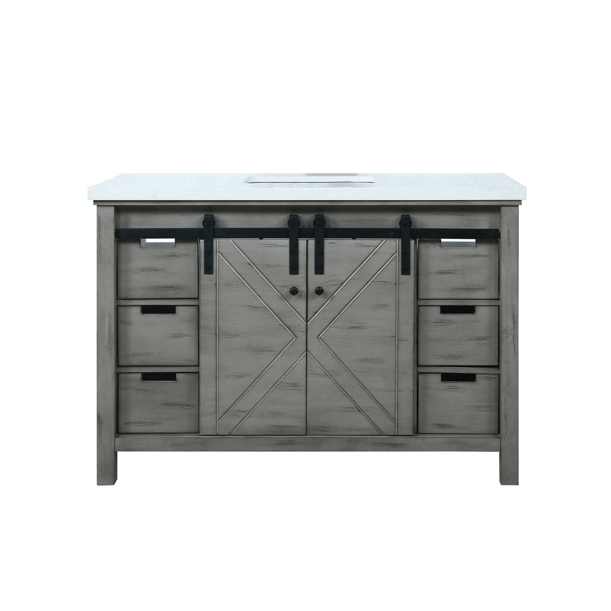 Lexora  Marsyas 48" Ash Grey Single Vanity, White Quartz Top, White Square Sink and no Mirror LM342248SHCS000 - MyBBQDirect