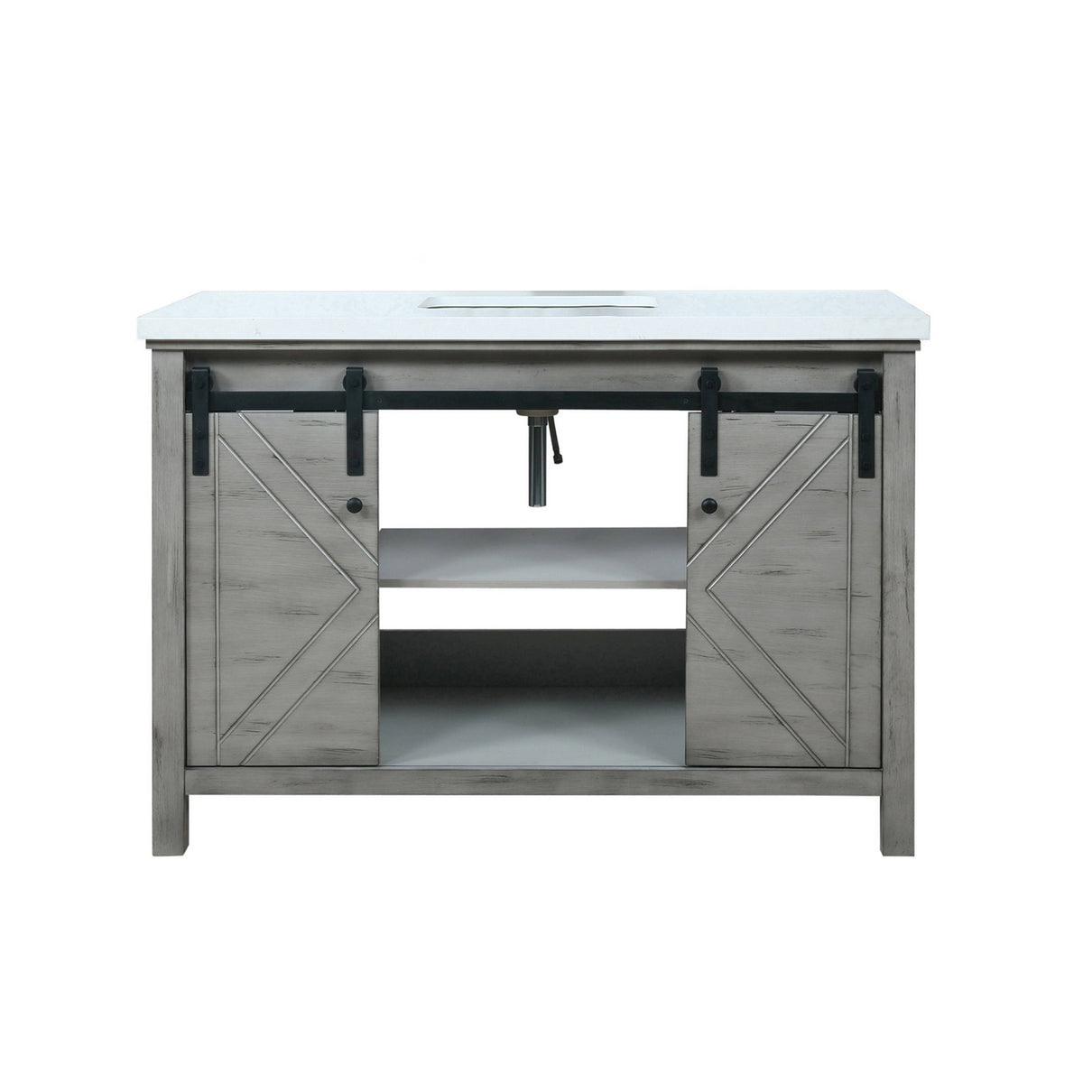 Lexora  Marsyas 48" Ash Grey Single Vanity, White Quartz Top, White Square Sink and no Mirror LM342248SHCS000 - MyBBQDirect