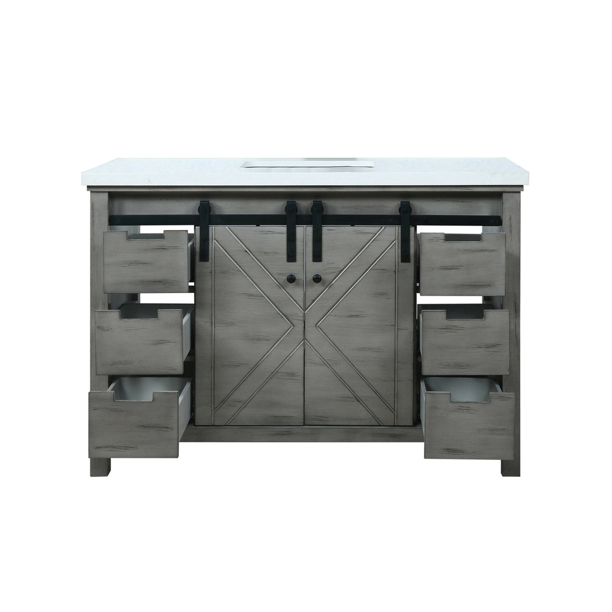 Lexora  Marsyas 48" Ash Grey Single Vanity, White Quartz Top, White Square Sink and no Mirror LM342248SHCS000 - MyBBQDirect