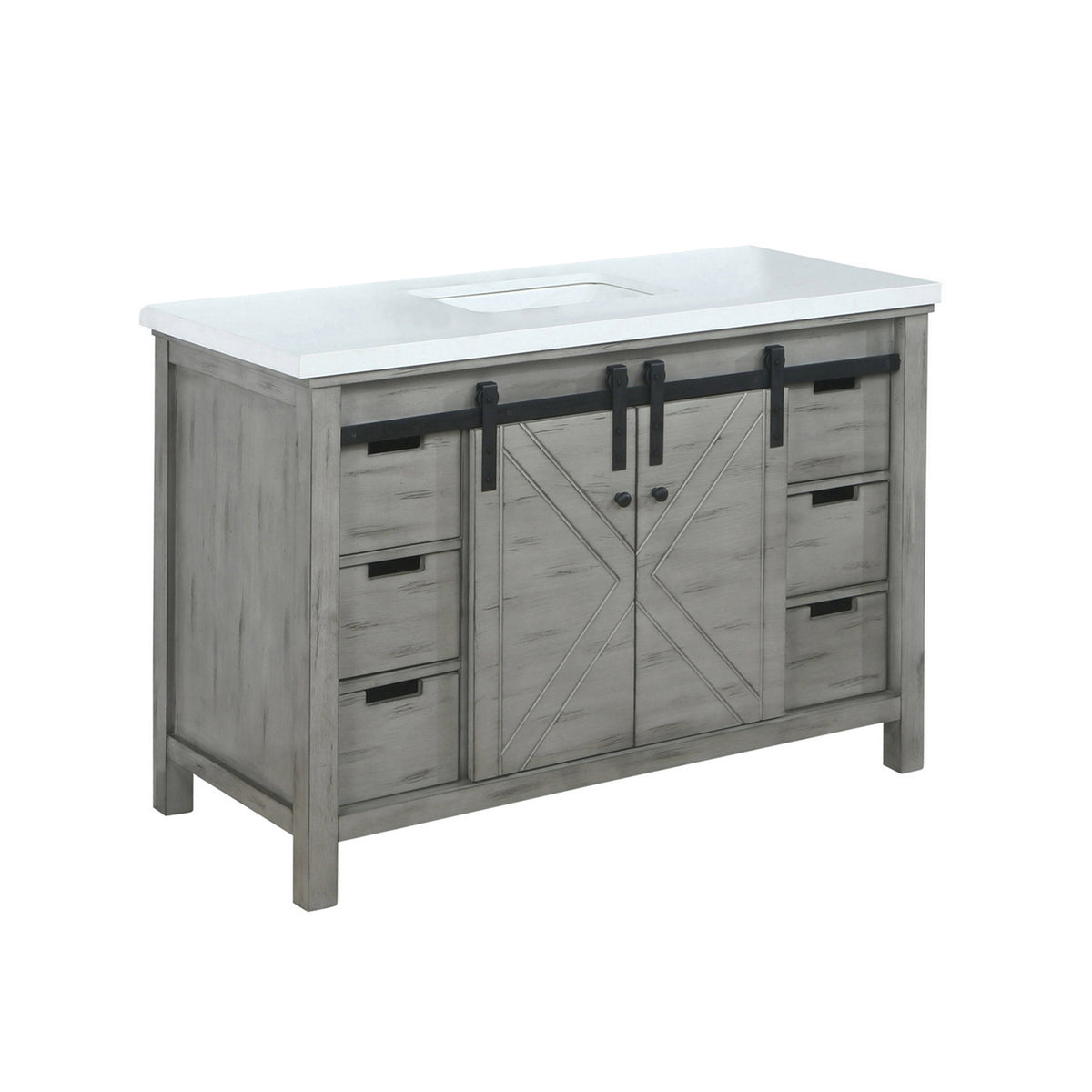 Lexora  Marsyas 48" Ash Grey Single Vanity, White Quartz Top, White Square Sink and no Mirror LM342248SHCS000 - MyBBQDirect