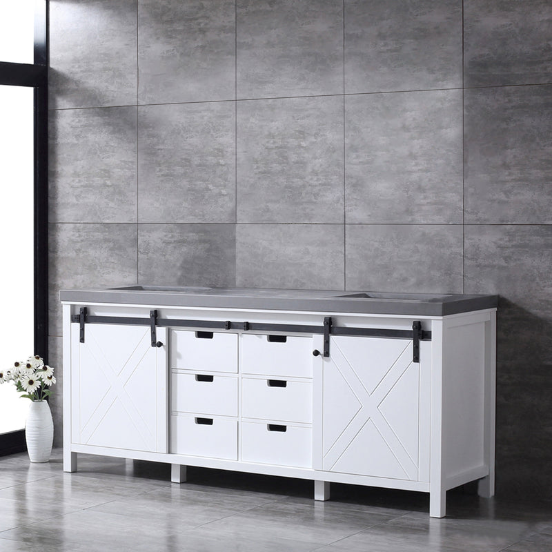 Lexora  Marsyas 80" White Double Vanity, Grey Quartz Top, White Square Sinks and no Mirror LM342280DAAS000