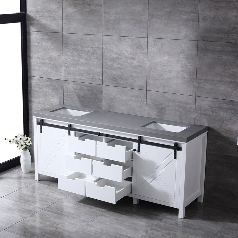 Lexora  Marsyas 80" White Double Vanity, Grey Quartz Top, White Square Sinks and no Mirror LM342280DAAS000