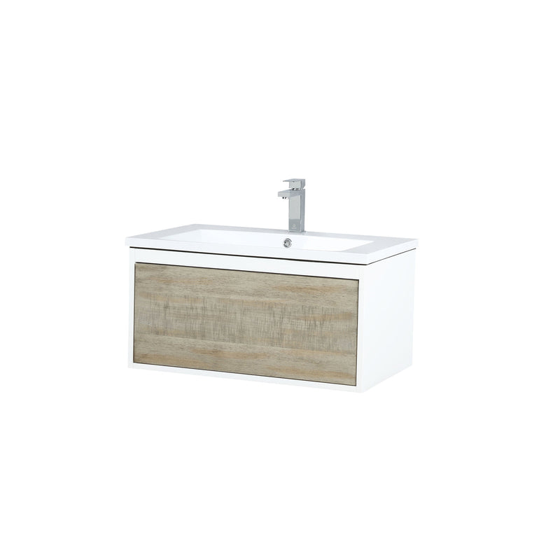 Lexora Scopi 30" Rustic Acacia Bathroom Vanity, Acrylic Composite Top with Integrated Sink, and Labaro Brushed Nickel Faucet Set LSC30SRAOS000FBN