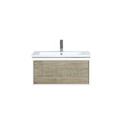 Lexora Scopi 30" Rustic Acacia Bathroom Vanity, Acrylic Composite Top with Integrated Sink, and Labaro Brushed Nickel Faucet Set LSC30SRAOS000FBN - MyBBQDirect