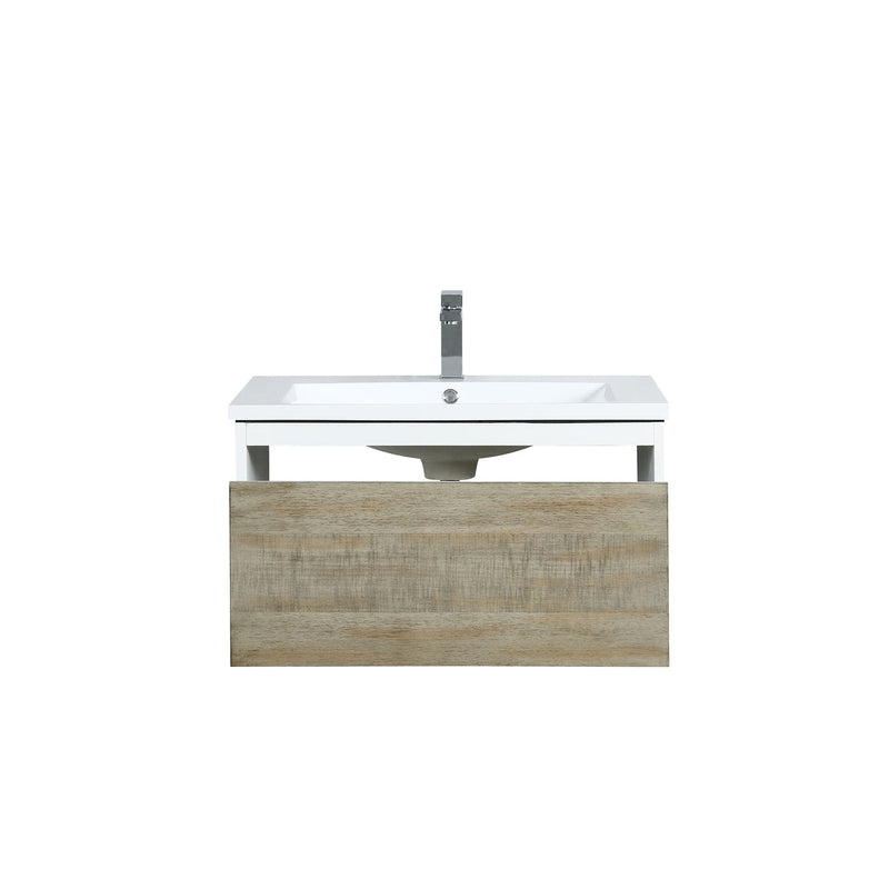 Lexora Scopi 30" Rustic Acacia Bathroom Vanity, Acrylic Composite Top with Integrated Sink, and Labaro Brushed Nickel Faucet Set LSC30SRAOS000FBN