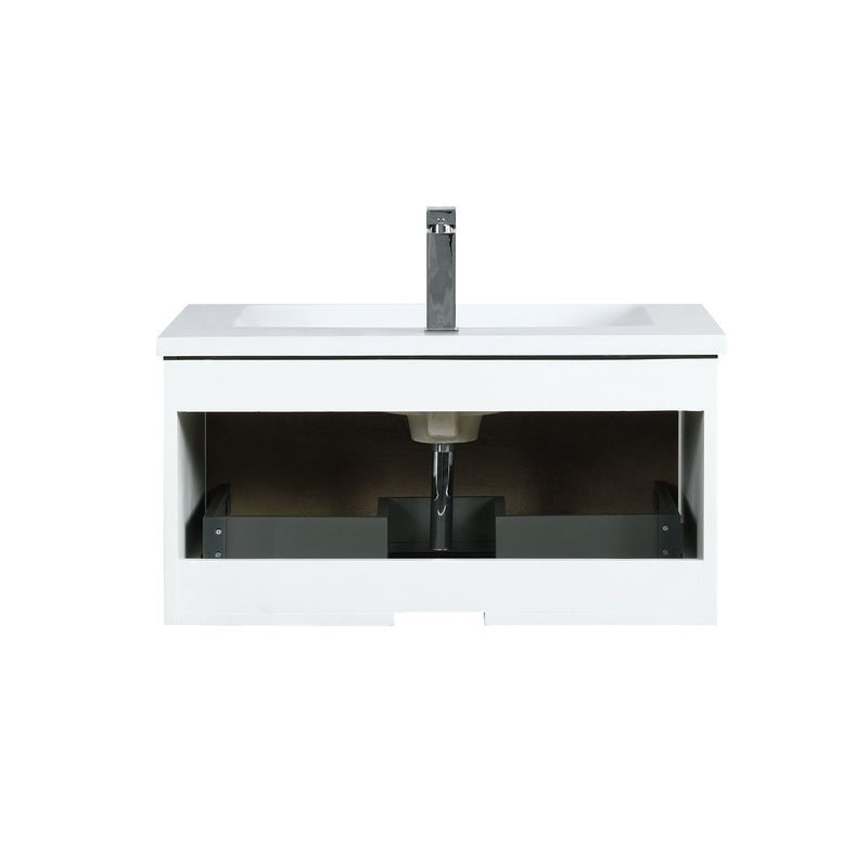 Lexora Scopi 30" Rustic Acacia Bathroom Vanity, Acrylic Composite Top with Integrated Sink, and Balzani Gun Metal Faucet Set LSC30SRAOS000FGM