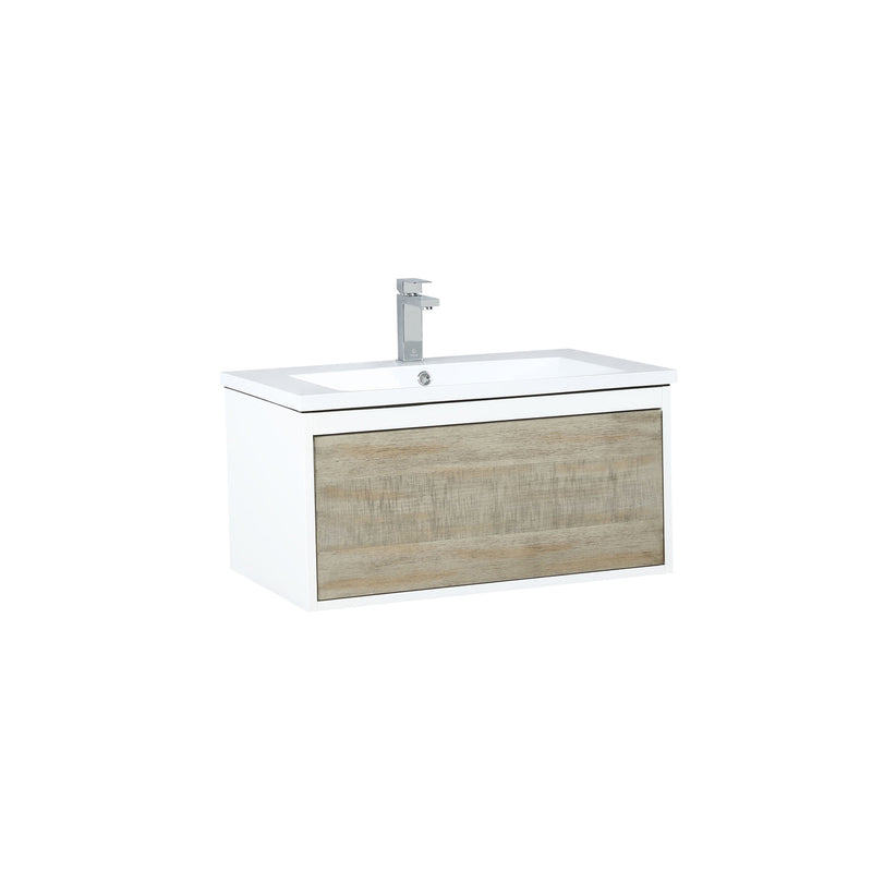 Lexora Scopi 30" Rustic Acacia Bathroom Vanity, Acrylic Composite Top with Integrated Sink, and Balzani Gun Metal Faucet Set LSC30SRAOS000FGM