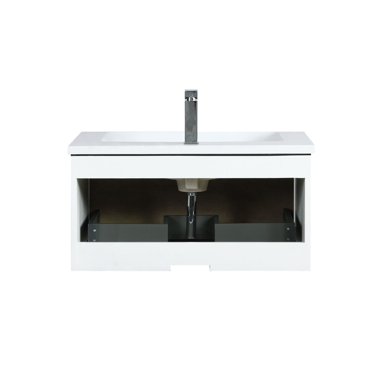 Lexora Scopi 30" Rustic Acacia Bathroom Vanity, Acrylic Composite Top with Integrated Sink, Labaro Brushed Nickel Faucet Set, and 28" Frameless Mirror LSC30SRAOSM28FBN - MyBBQDirect
