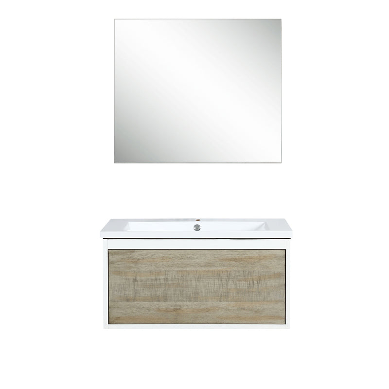 Lexora Scopi 30" Rustic Acacia Bathroom Vanity, Acrylic Composite Top with Integrated Sink, and 28" Frameless Mirror LSC30SRAOSM28