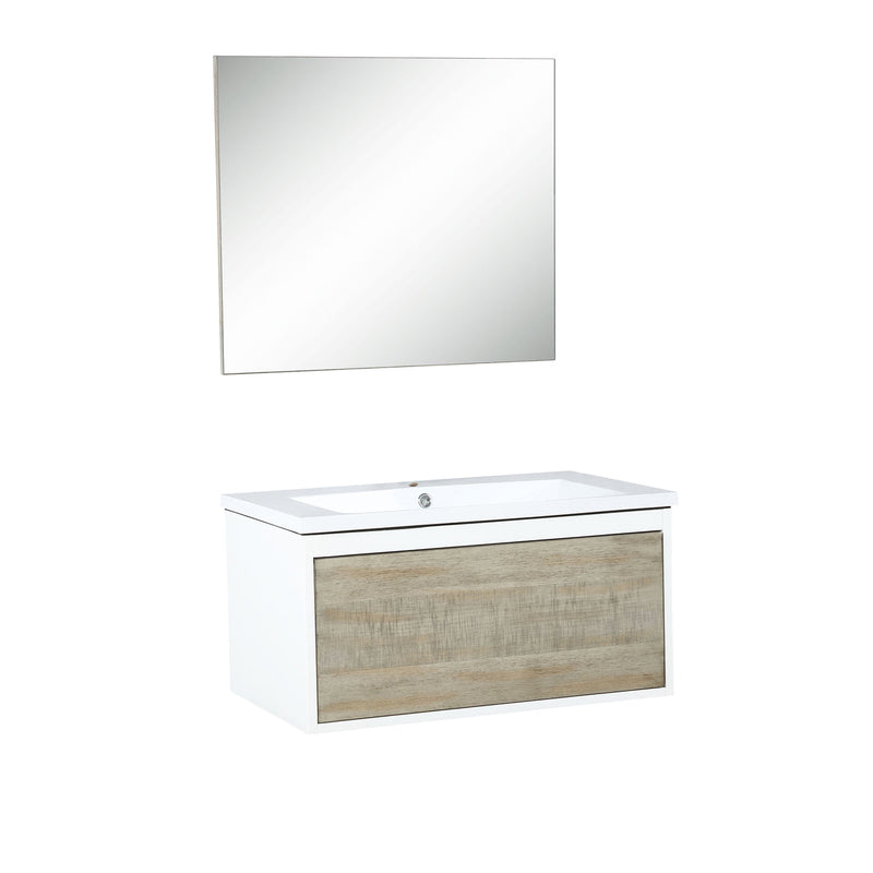 Lexora Scopi 30" Rustic Acacia Bathroom Vanity, Acrylic Composite Top with Integrated Sink, and 28" Frameless Mirror LSC30SRAOSM28