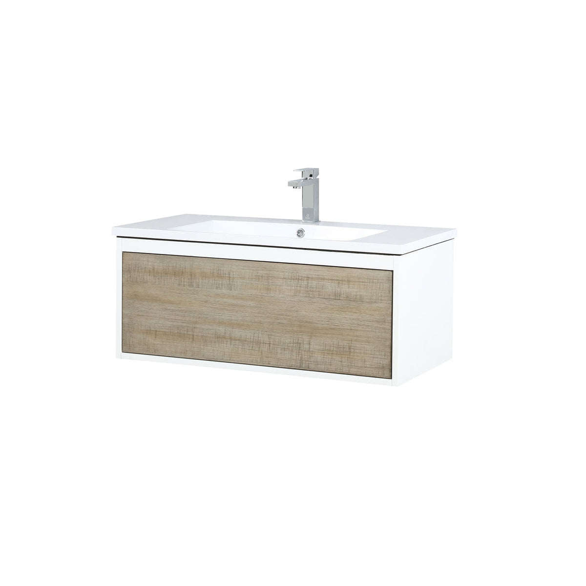 Lexora Scopi 36" Rustic Acacia Bathroom Vanity, Acrylic Composite Top with Integrated Sink, and Labaro Brushed Nickel Faucet Set LSC36SRAOS000FBN - MyBBQDirect