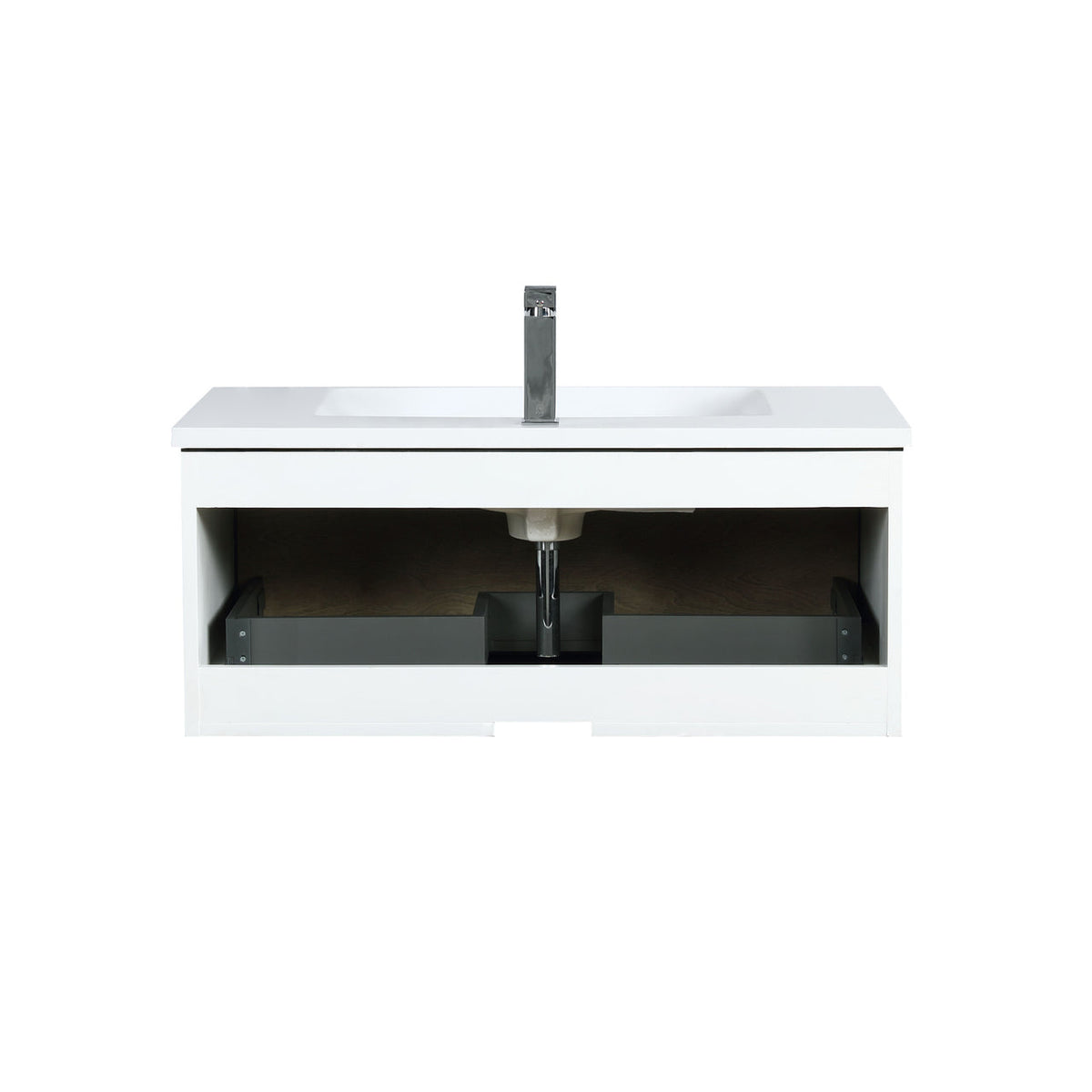 Lexora Scopi 36" Rustic Acacia Bathroom Vanity, Acrylic Composite Top with Integrated Sink, and Labaro Brushed Nickel Faucet Set LSC36SRAOS000FBN - MyBBQDirect