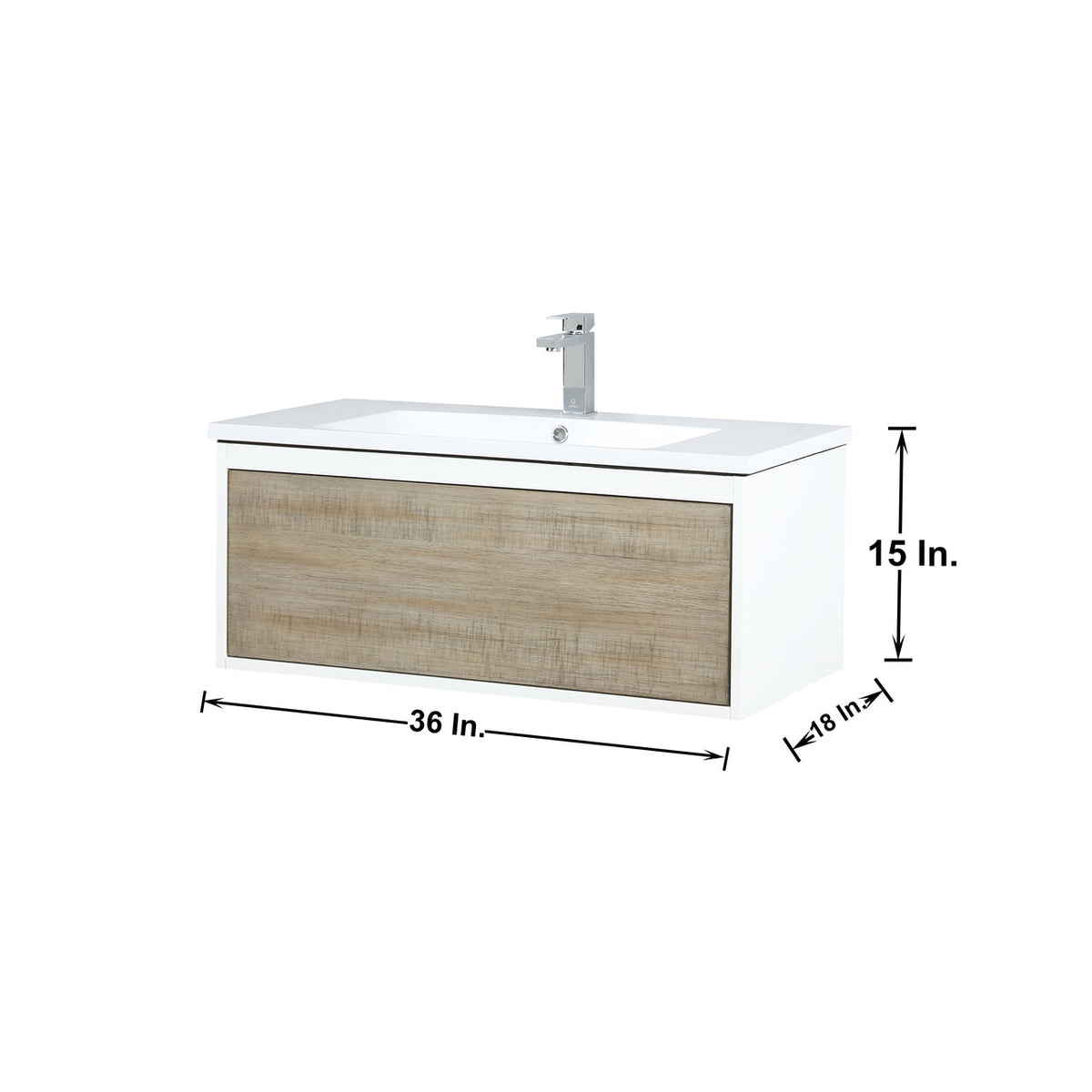 Lexora Scopi 36" Rustic Acacia Bathroom Vanity, Acrylic Composite Top with Integrated Sink, and Labaro Brushed Nickel Faucet Set LSC36SRAOS000FBN - MyBBQDirect