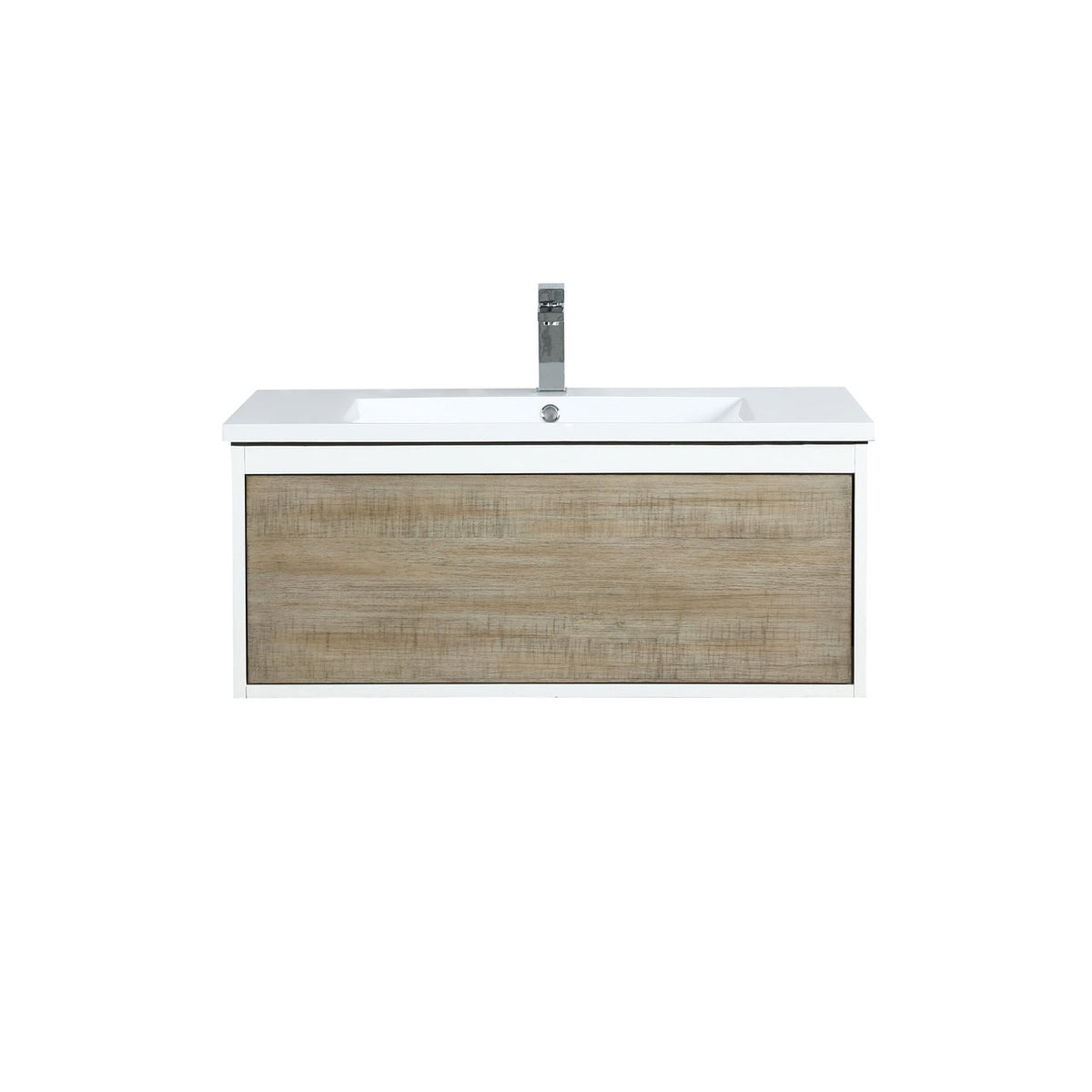 Lexora Scopi 36" Rustic Acacia Bathroom Vanity, Acrylic Composite Top with Integrated Sink, and Labaro Brushed Nickel Faucet Set LSC36SRAOS000FBN - MyBBQDirect