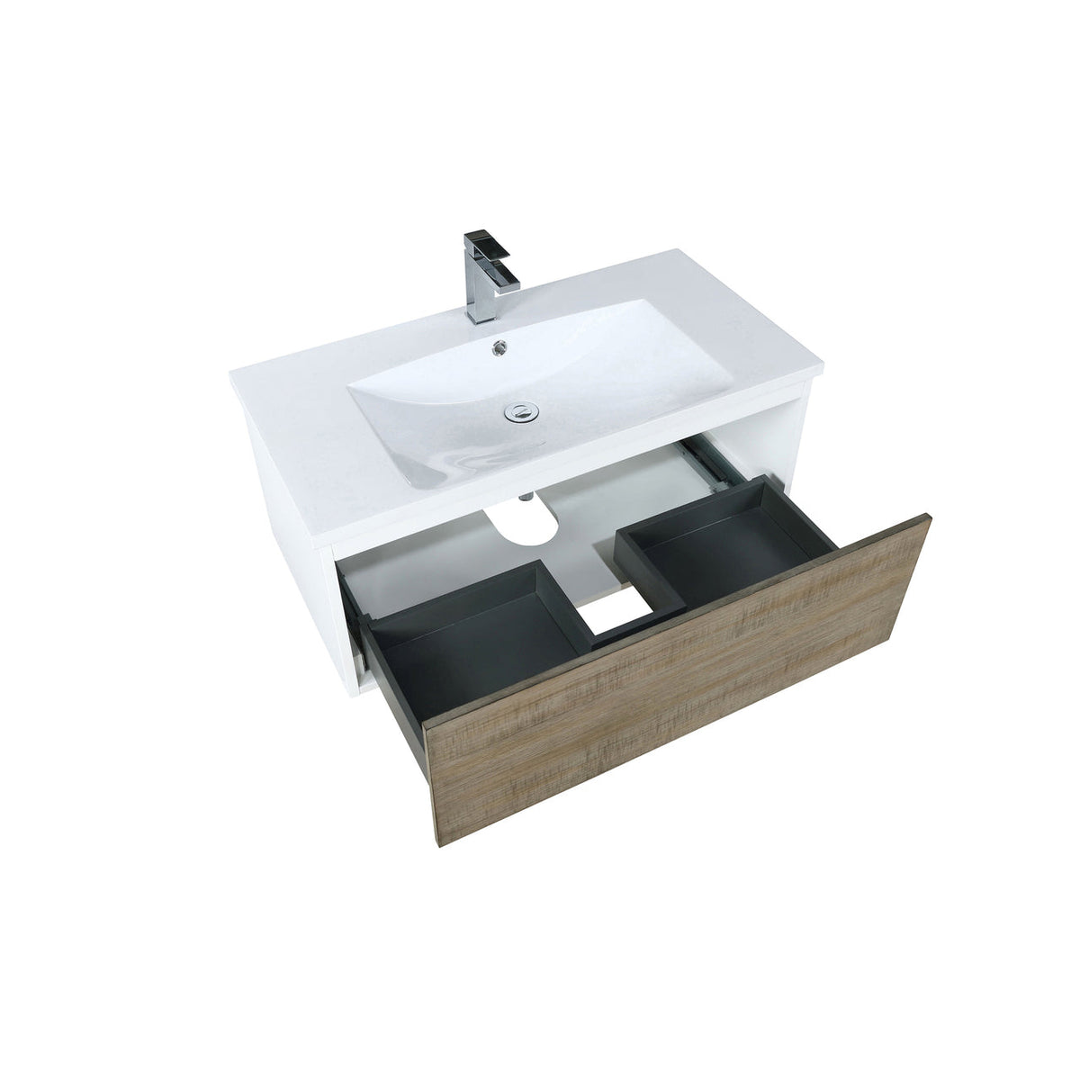 Lexora Scopi 36" Rustic Acacia Bathroom Vanity, Acrylic Composite Top with Integrated Sink, and Labaro Brushed Nickel Faucet Set LSC36SRAOS000FBN - MyBBQDirect