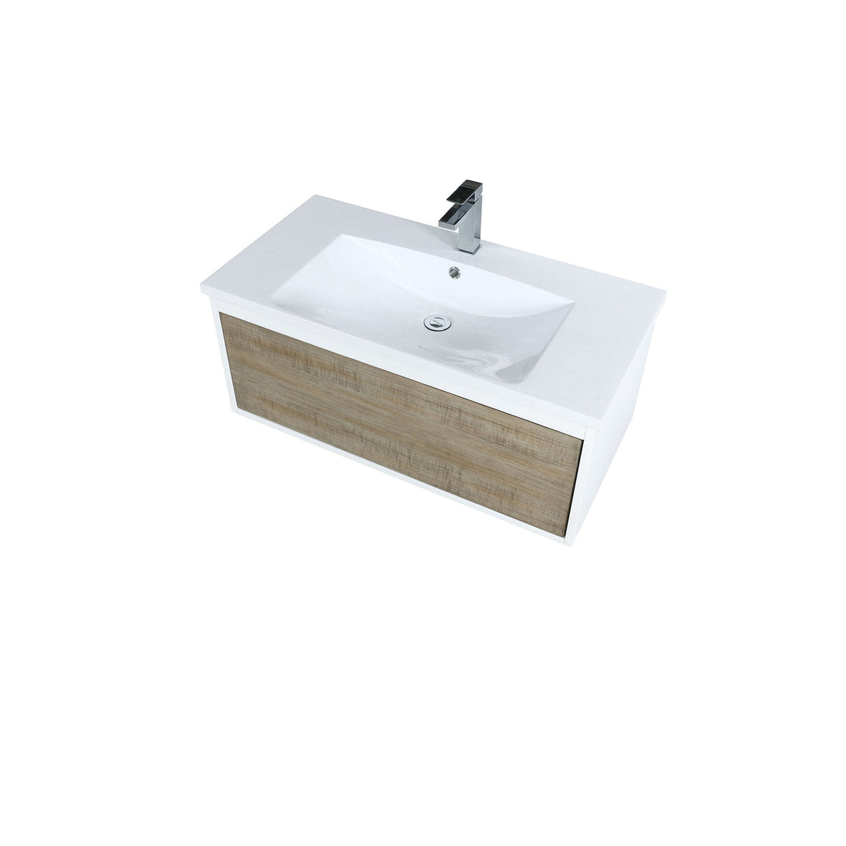Lexora Scopi 36" Rustic Acacia Bathroom Vanity, Acrylic Composite Top with Integrated Sink, and Labaro Brushed Nickel Faucet Set LSC36SRAOS000FBN - MyBBQDirect