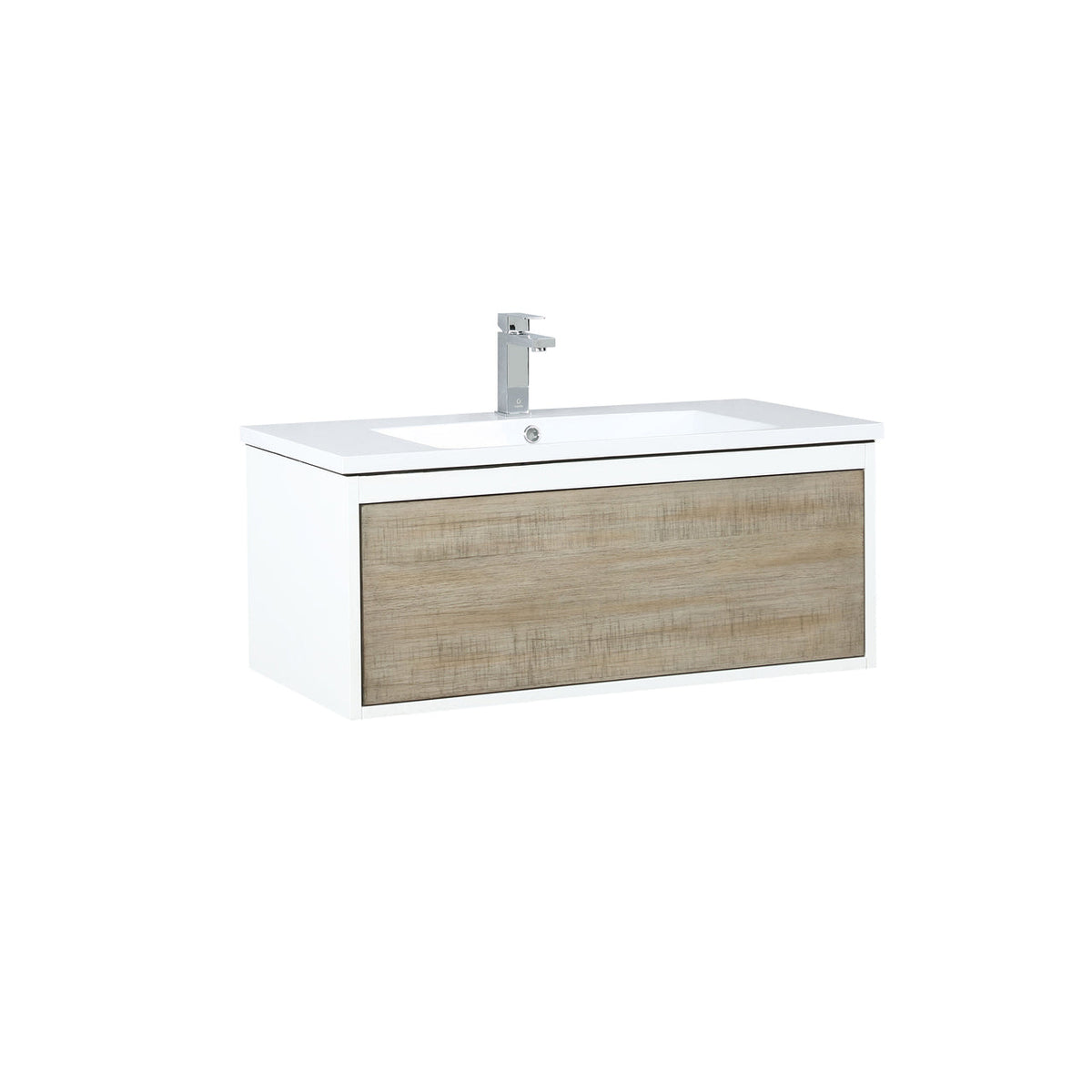 Lexora Scopi 36" Rustic Acacia Bathroom Vanity, Acrylic Composite Top with Integrated Sink, and Labaro Brushed Nickel Faucet Set LSC36SRAOS000FBN - MyBBQDirect