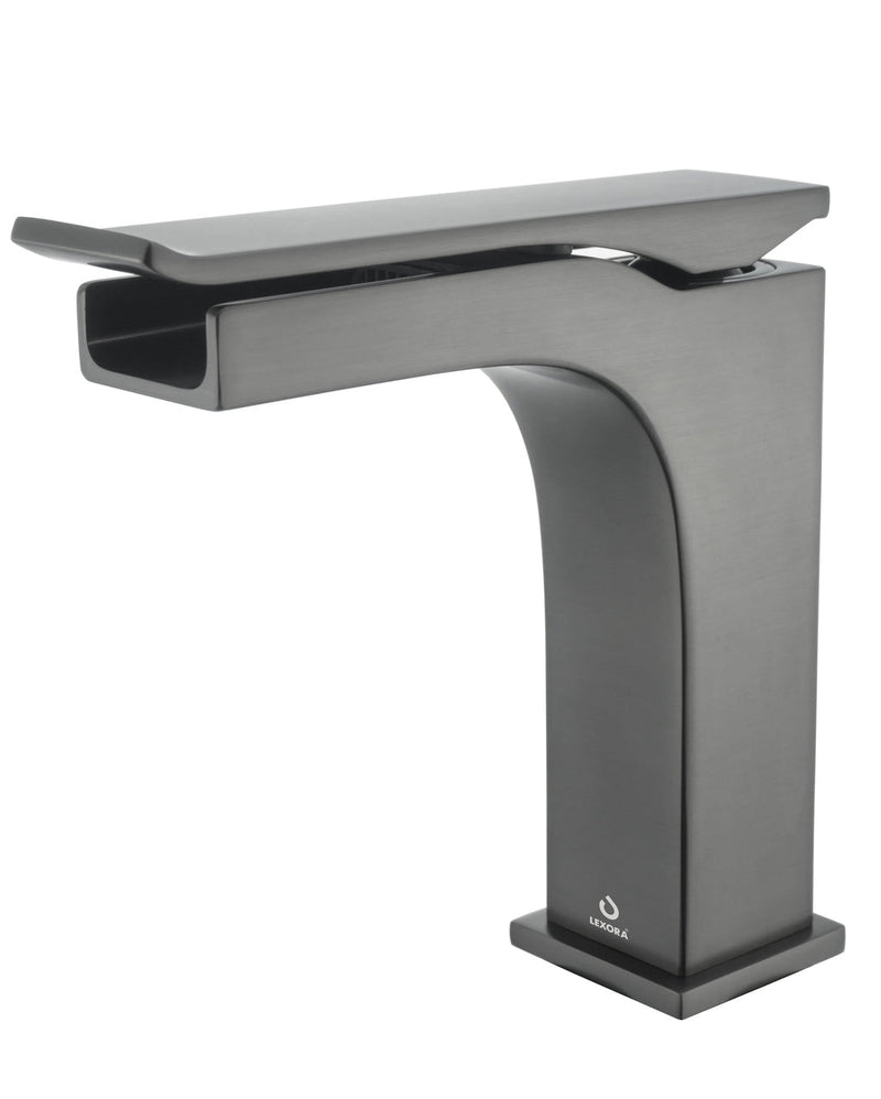 Lexora Scopi 36" Rustic Acacia Bathroom Vanity, Acrylic Composite Top with Integrated Sink, and Balzani Gun Metal Faucet Set LSC36SRAOS000FGM