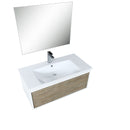 Lexora Scopi 36" Rustic Acacia Bathroom Vanity, Acrylic Composite Top with Integrated Sink, Balzani Gun Metal Faucet Set, and 28" Frameless Mirror LSC36SRAOSM28FGM