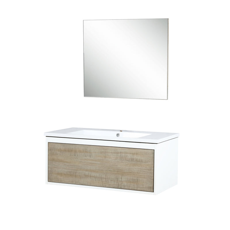 Lexora Scopi 36" Rustic Acacia Bathroom Vanity, Acrylic Composite Top with Integrated Sink, and 28" Frameless Mirror LSC36SRAOSM28