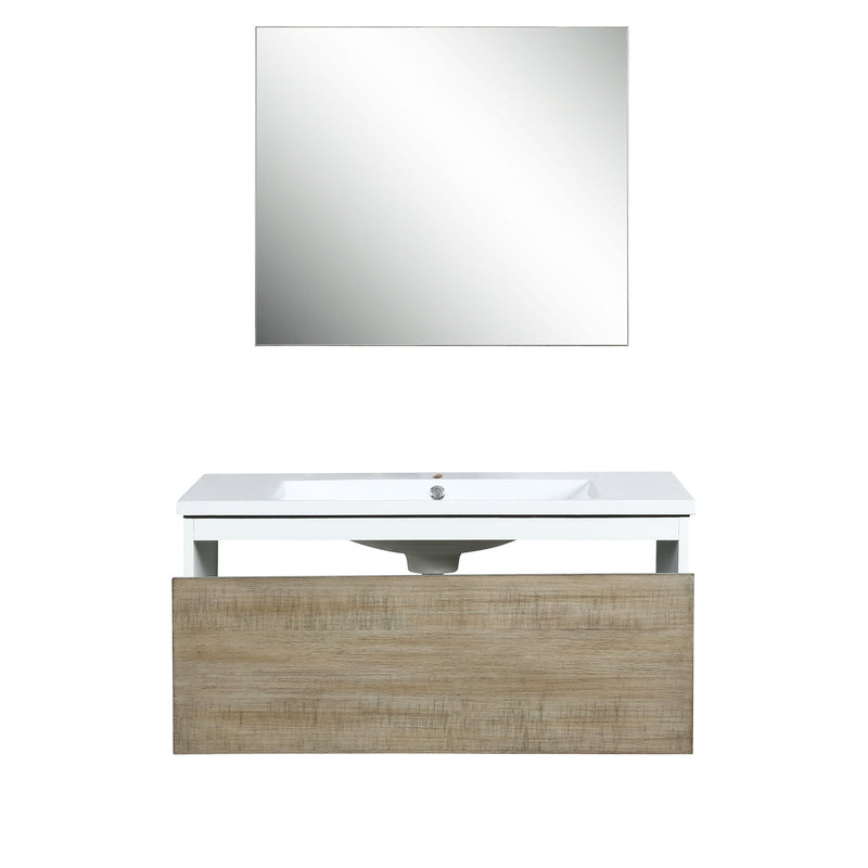 Lexora Scopi 36" Rustic Acacia Bathroom Vanity, Acrylic Composite Top with Integrated Sink, and 28" Frameless Mirror LSC36SRAOSM28