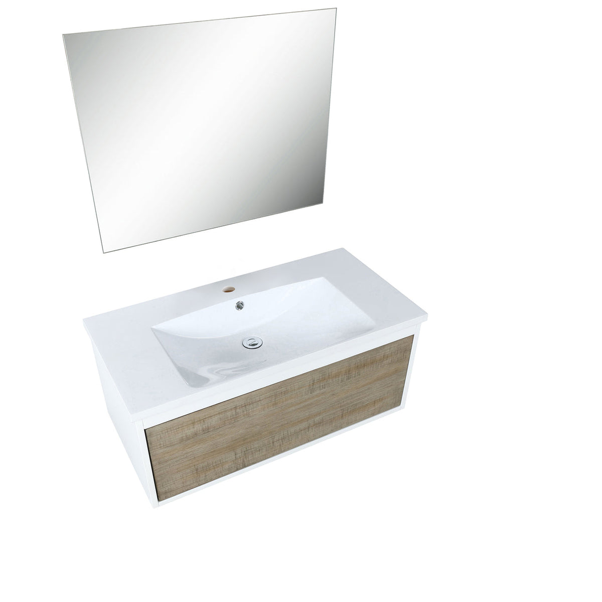 Lexora Scopi 36" Rustic Acacia Bathroom Vanity, Acrylic Composite Top with Integrated Sink, and 28" Frameless Mirror LSC36SRAOSM28 - MyBBQDirect
