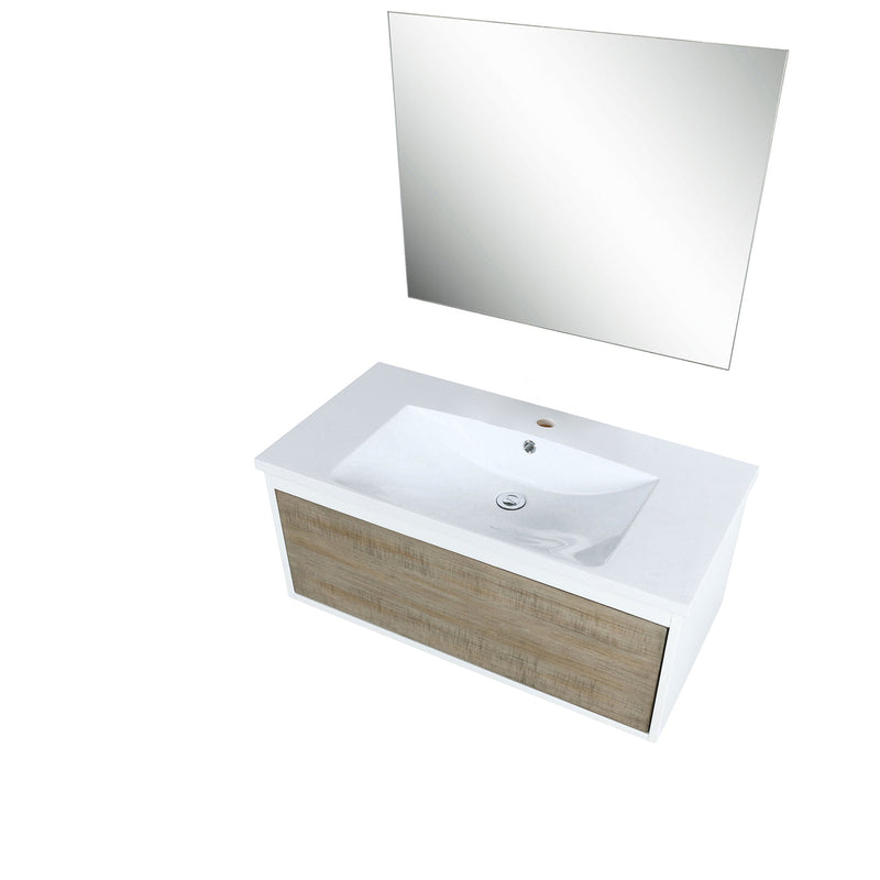 Lexora Scopi 36" Rustic Acacia Bathroom Vanity, Acrylic Composite Top with Integrated Sink, and 28" Frameless Mirror LSC36SRAOSM28