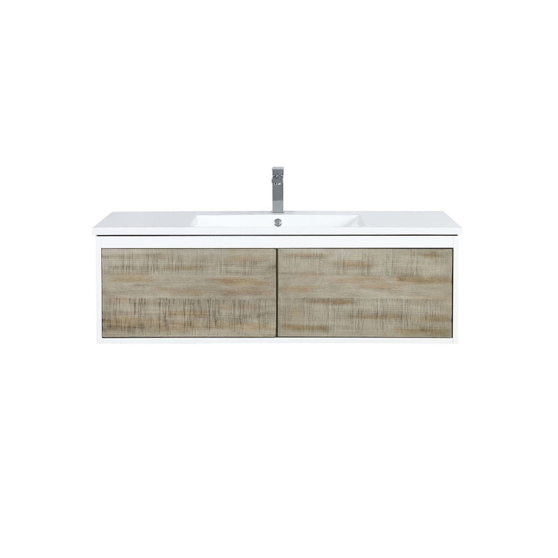 Lexora Scopi 48" Rustic Acacia Bathroom Vanity, Acrylic Composite Top with Integrated Sink, and Labaro Brushed Nickel Faucet Set LSC48SRAOS000FBN