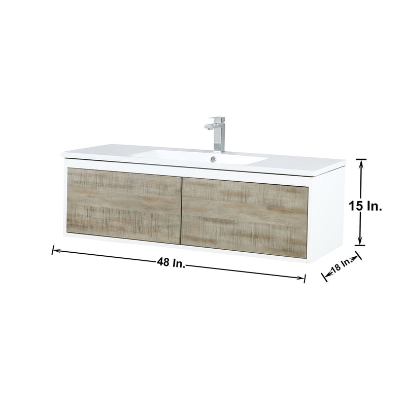 Lexora Scopi 48" Rustic Acacia Bathroom Vanity, Acrylic Composite Top with Integrated Sink, and Labaro Brushed Nickel Faucet Set LSC48SRAOS000FBN