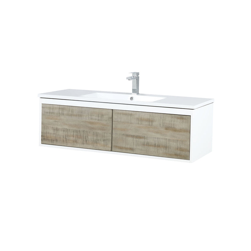 Lexora Scopi 48" Rustic Acacia Bathroom Vanity, Acrylic Composite Top with Integrated Sink, and Balzani Gun Metal Faucet Set LSC48SRAOS000FGM