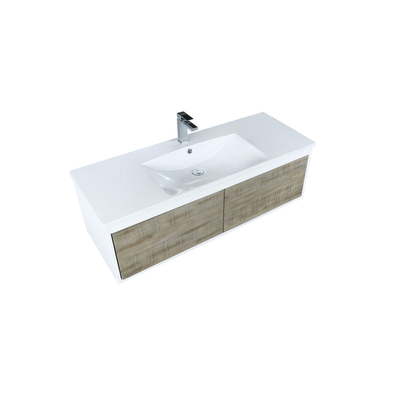 Lexora Scopi 48" Rustic Acacia Bathroom Vanity, Acrylic Composite Top with Integrated Sink, and Balzani Gun Metal Faucet Set LSC48SRAOS000FGM