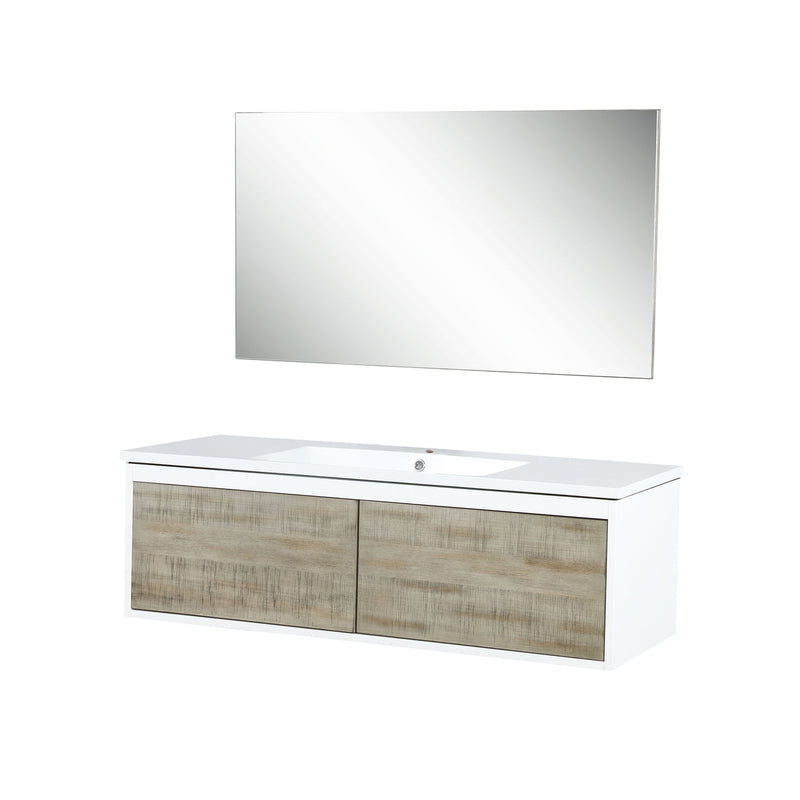 Lexora Scopi 48" Rustic Acacia Bathroom Vanity, Acrylic Composite Top with Integrated Sink, and 43" Frameless Mirror LSC48SRAOSM43