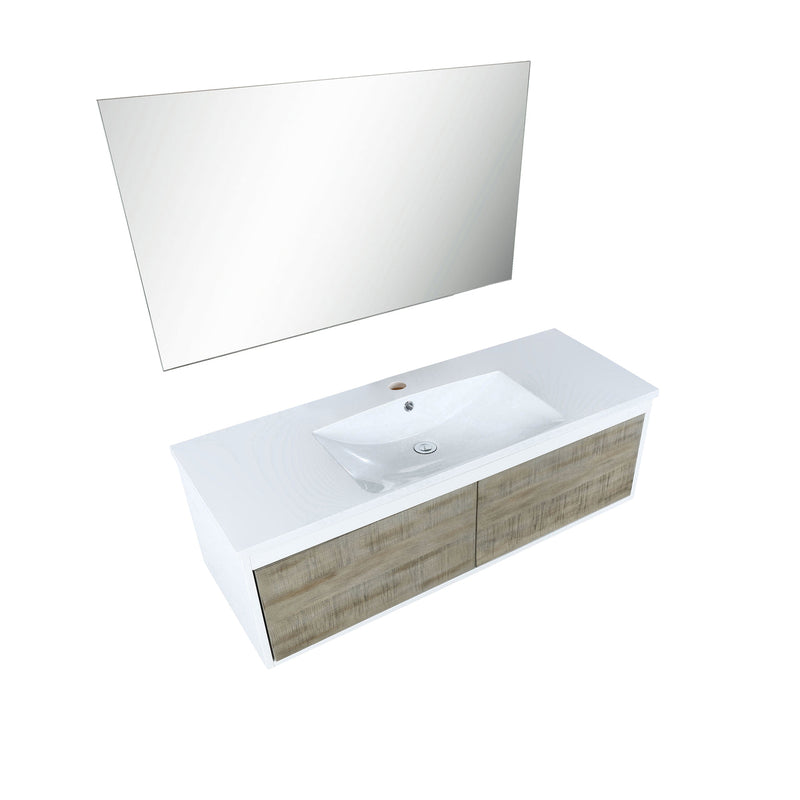 Lexora Scopi 48" Rustic Acacia Bathroom Vanity, Acrylic Composite Top with Integrated Sink, and 43" Frameless Mirror LSC48SRAOSM43