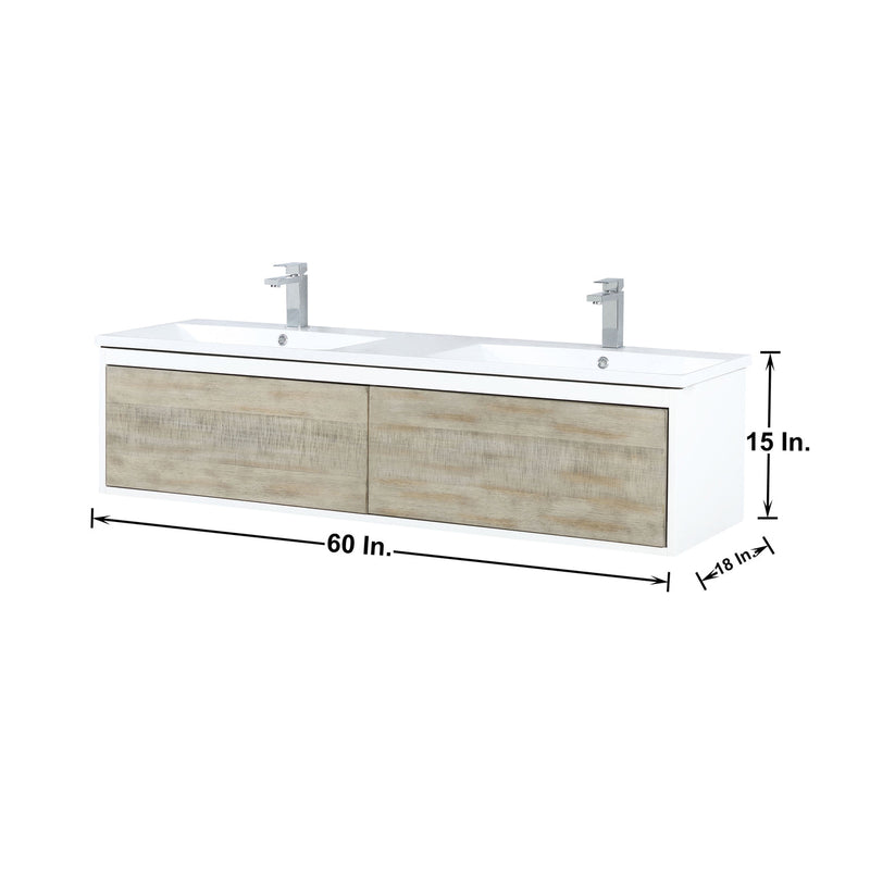 Lexora Scopi 60" Rustic Acacia Double Bathroom Vanity, Acrylic Composite Top with Integrated Sinks, and Labaro Brushed Nickel Faucet Set LSC60DRAOS000FBN