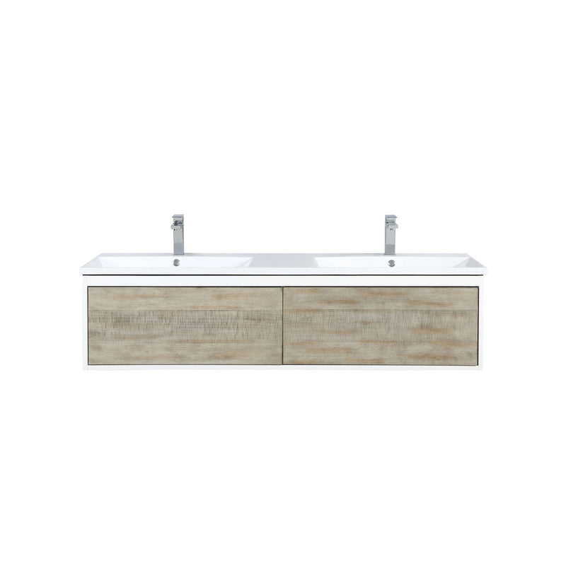 Lexora Scopi 60" Rustic Acacia Double Bathroom Vanity, Acrylic Composite Top with Integrated Sinks, and Labaro Brushed Nickel Faucet Set LSC60DRAOS000FBN