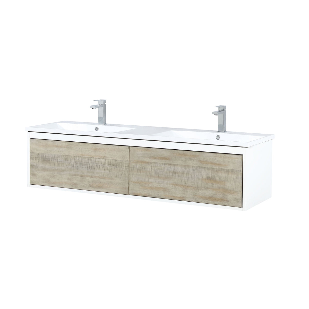 Lexora Scopi 60" Rustic Acacia Double Bathroom Vanity, Acrylic Composite Top with Integrated Sinks, and Balzani Gun Metal Faucet Set LSC60DRAOS000FGM - MyBBQDirect
